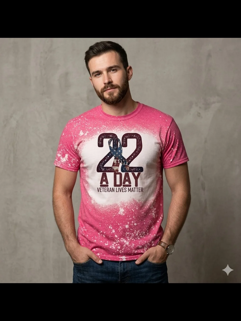 Gildan Pink '22 A Day' Veteran Lives Matter Graphic Tee     Size M